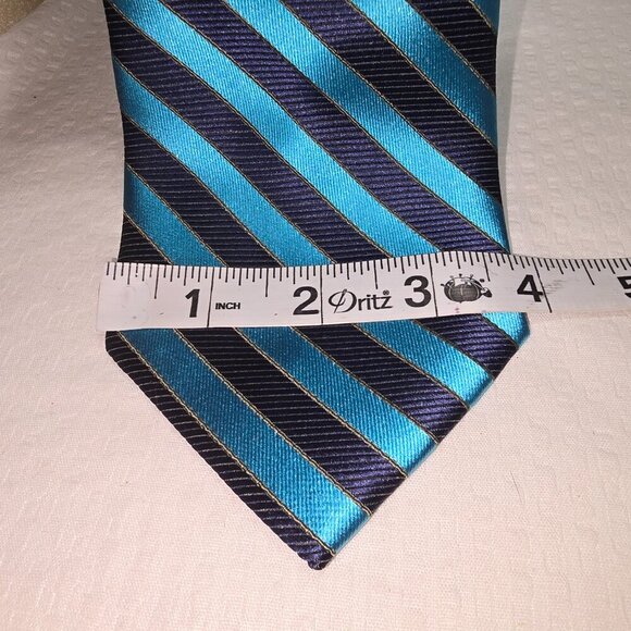 VINTAGE ZANZARA MENS TIE 100% SILK DIAGONAL STRIPES NAVY AND TEAL BLUE NWT - Picture 5 of 6